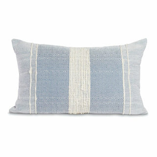 	Bogota Lumbar Pillow Small - Blue with Ivory Stripes
